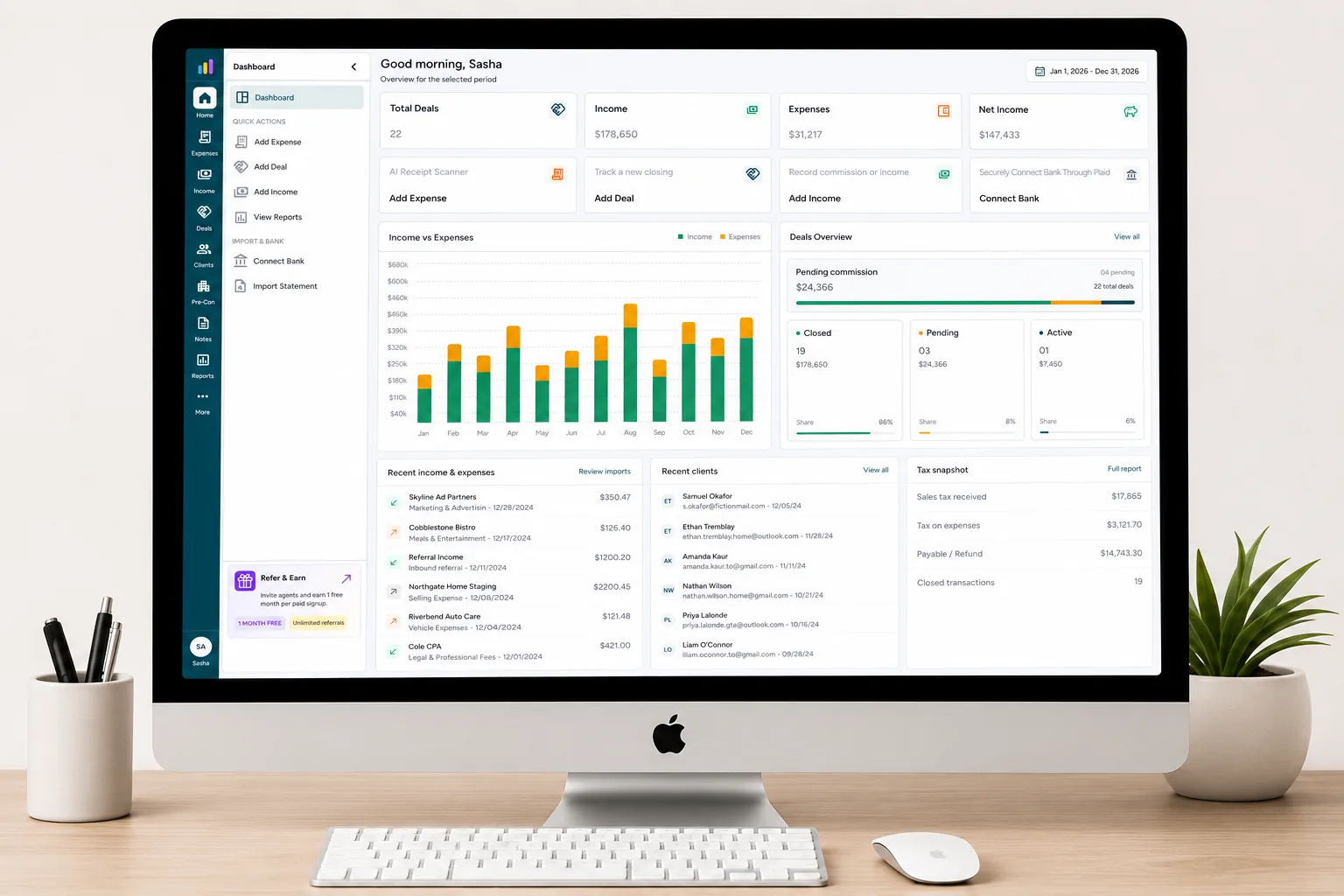 AgentXpense expense tracker - categories, totals, and receipt-ready books for realtors